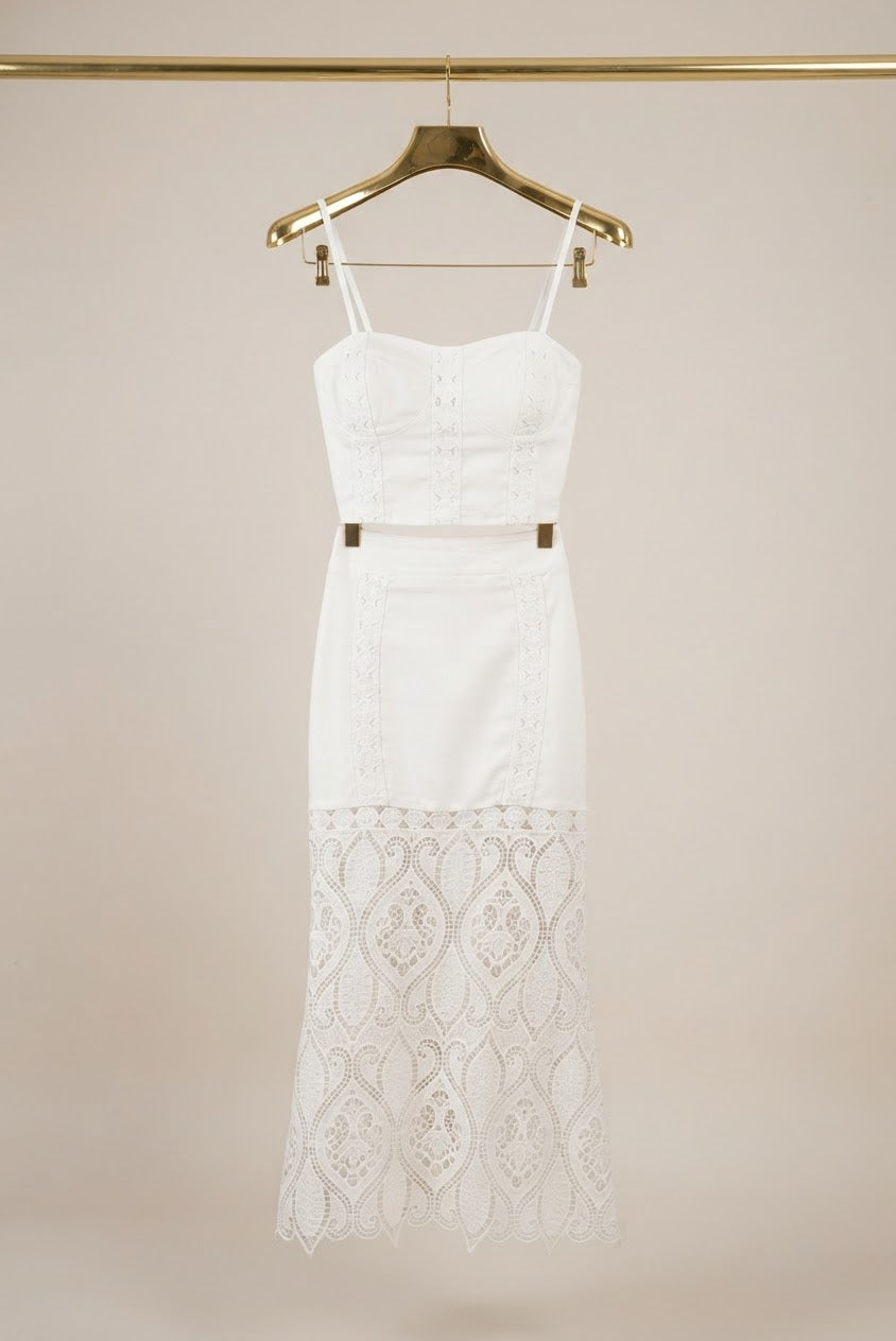 Conjunto Top y Falda Encaje Guipur