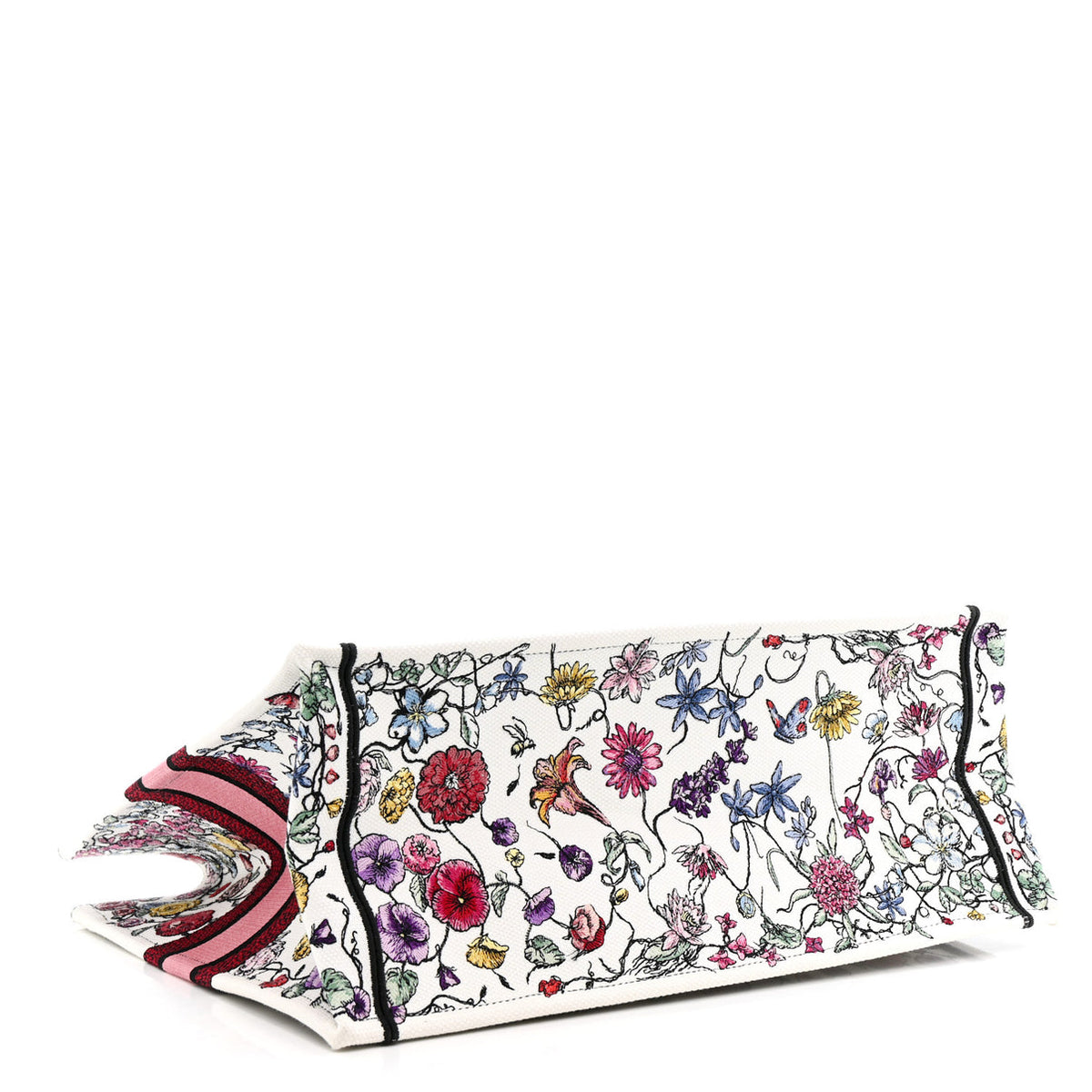 Canvas Embroidered Large Florilegio Book Tote White Multicolor