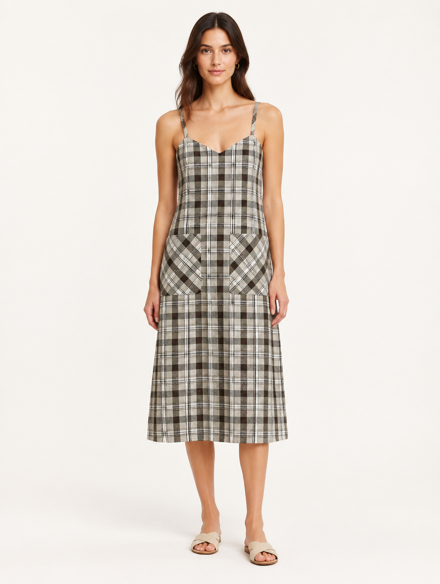 Vestido Zara Scotch con breteles talle M - foto editorial