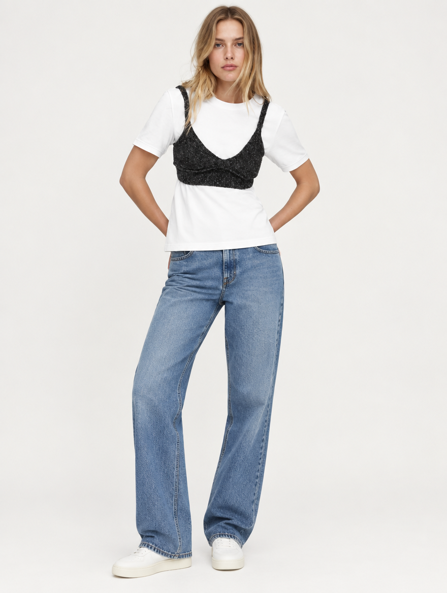 Top Zara gris melange Knit talle XS - foto editorial