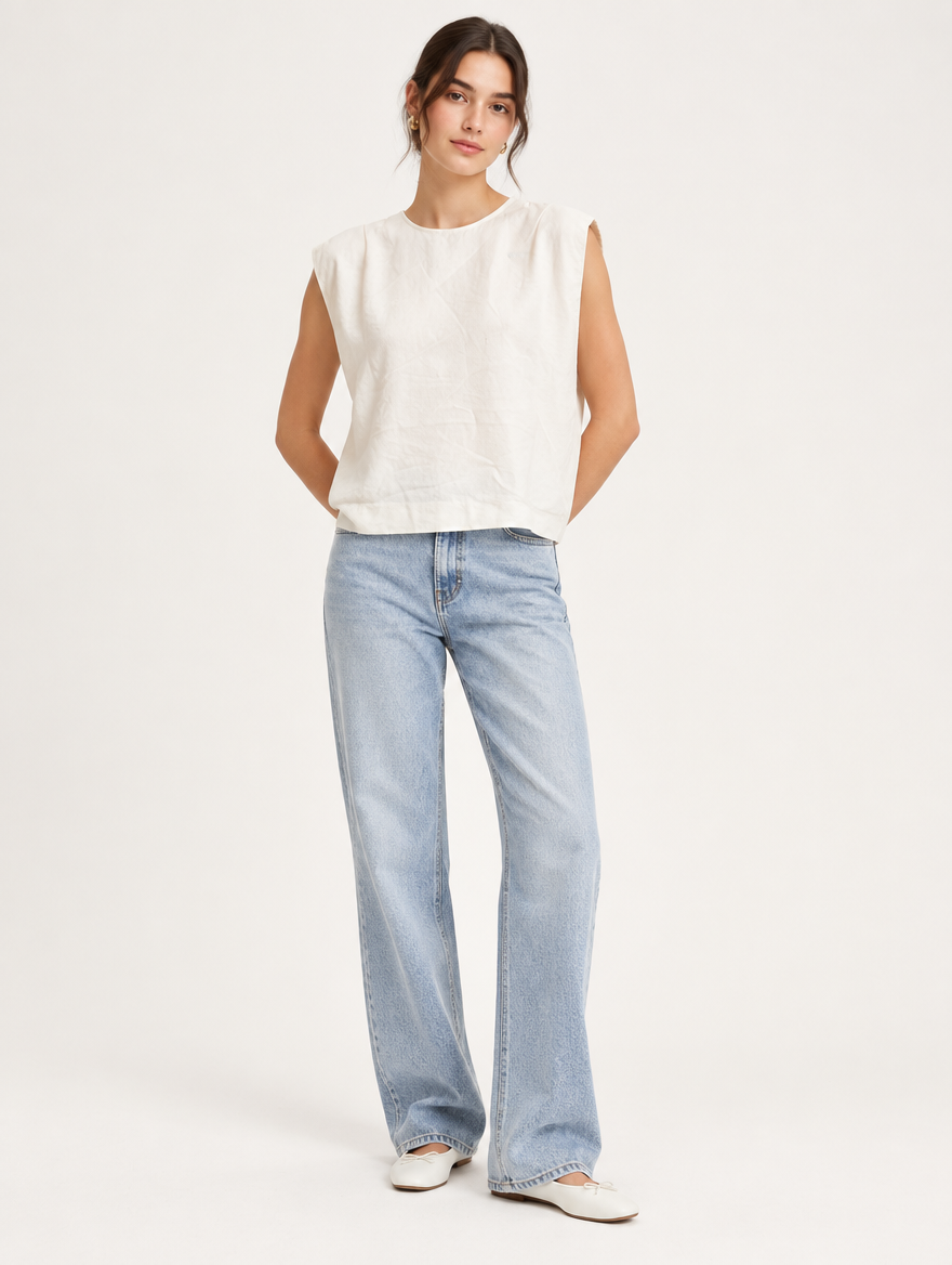 Blusa globo Lino con cierre talle S - foto editorial